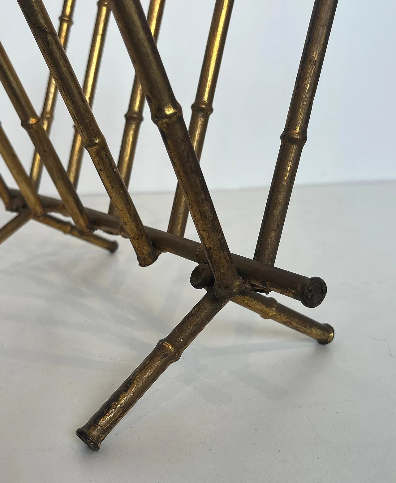 Gilded metal magazine rack in imitation bamboo style, 1940s 10