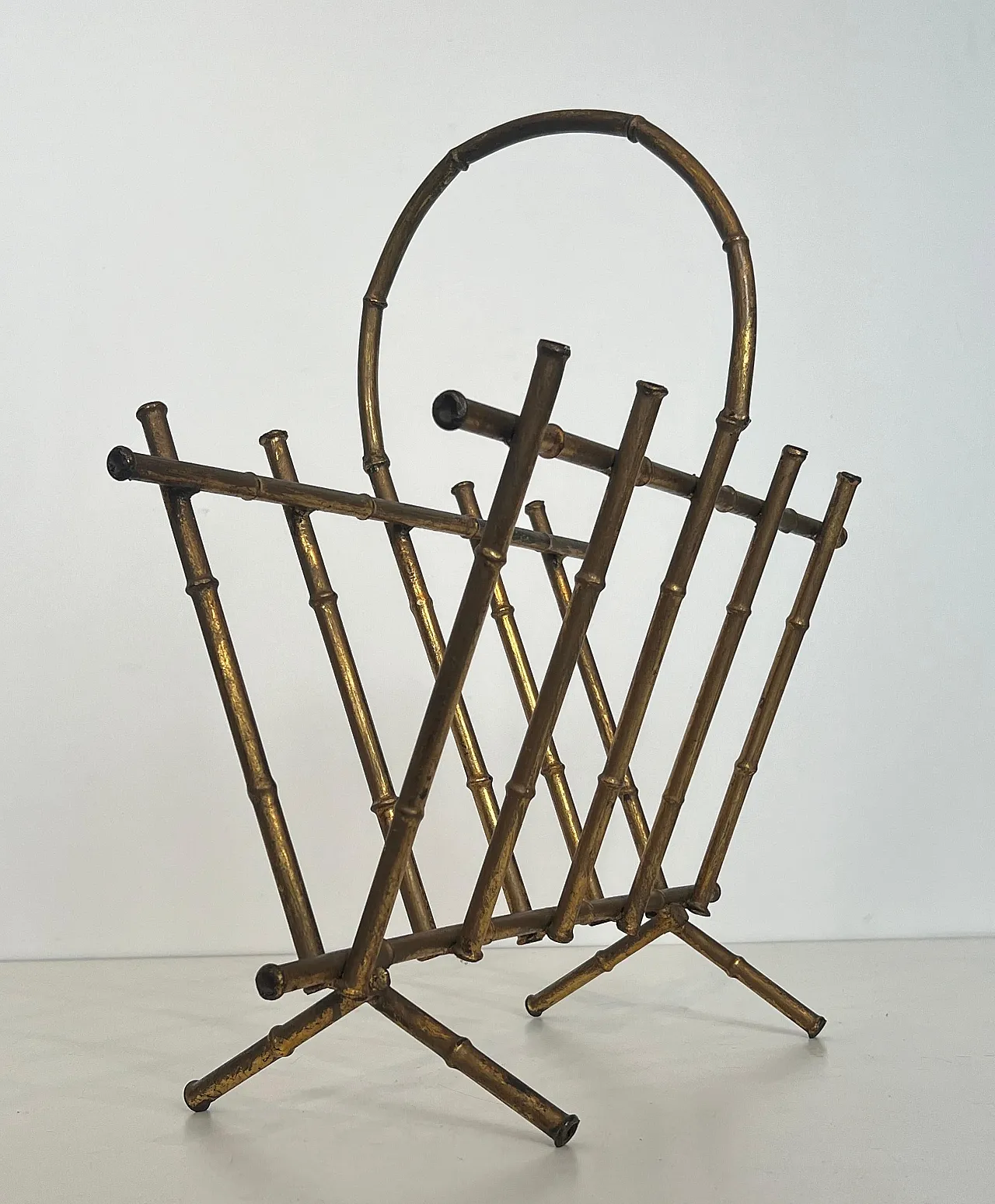 Gilded metal magazine rack in imitation bamboo style, 1940s 12