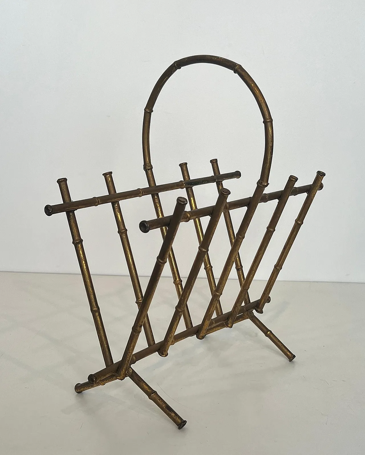 Gilded metal magazine rack in imitation bamboo style, 1940s 13