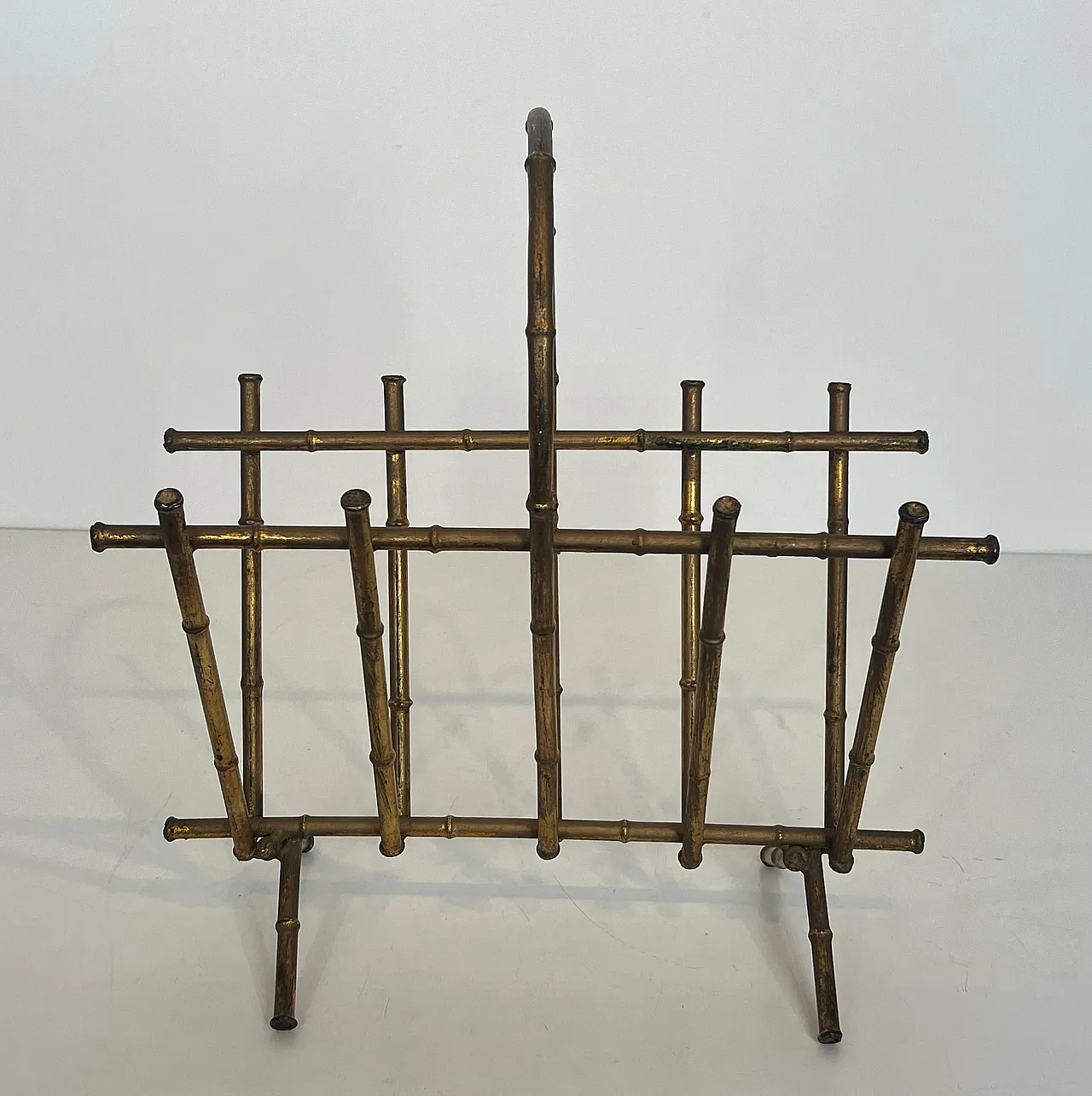 Gilded metal magazine rack in imitation bamboo style, 1940s 14