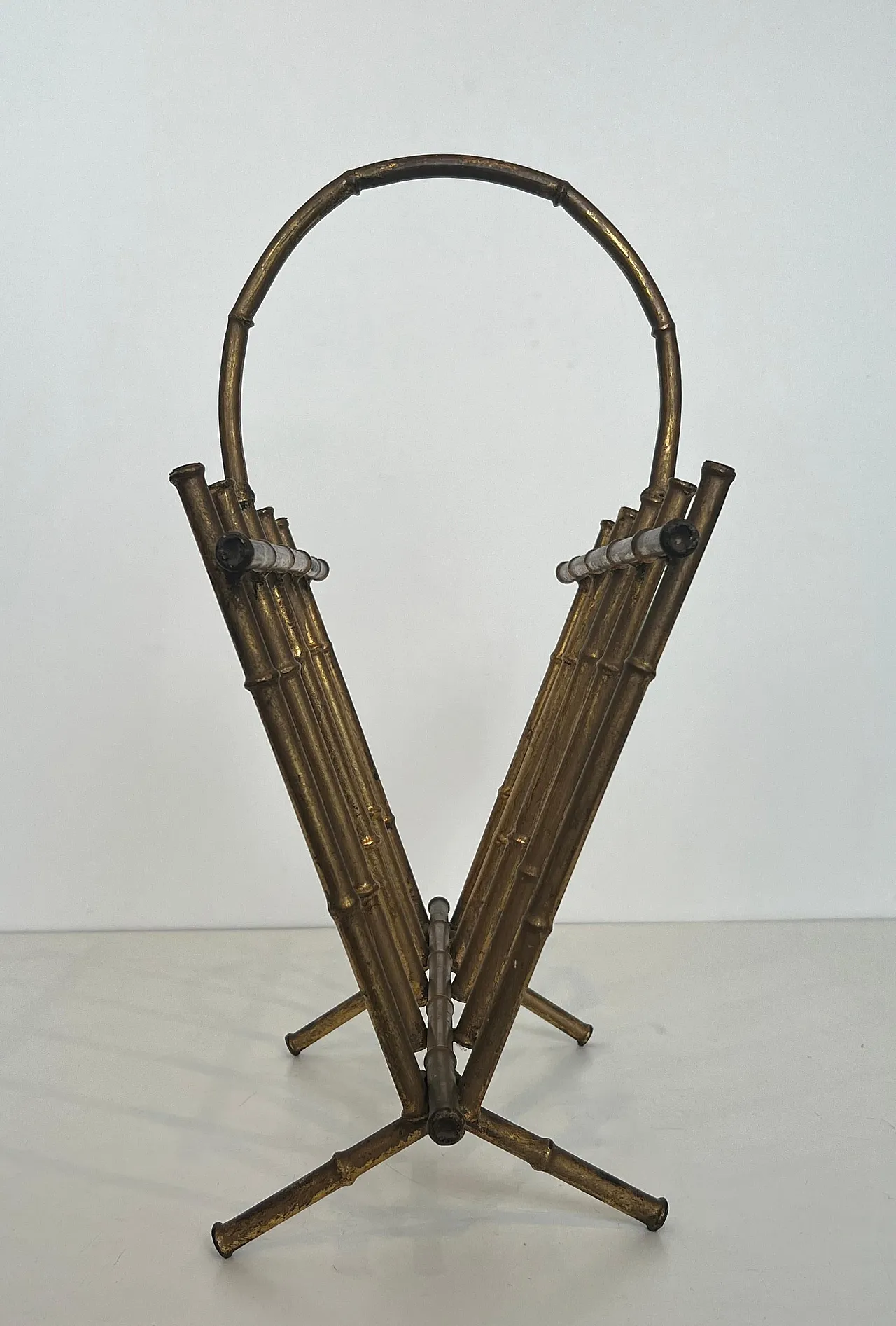 Gilded metal magazine rack in imitation bamboo style, 1940s 15