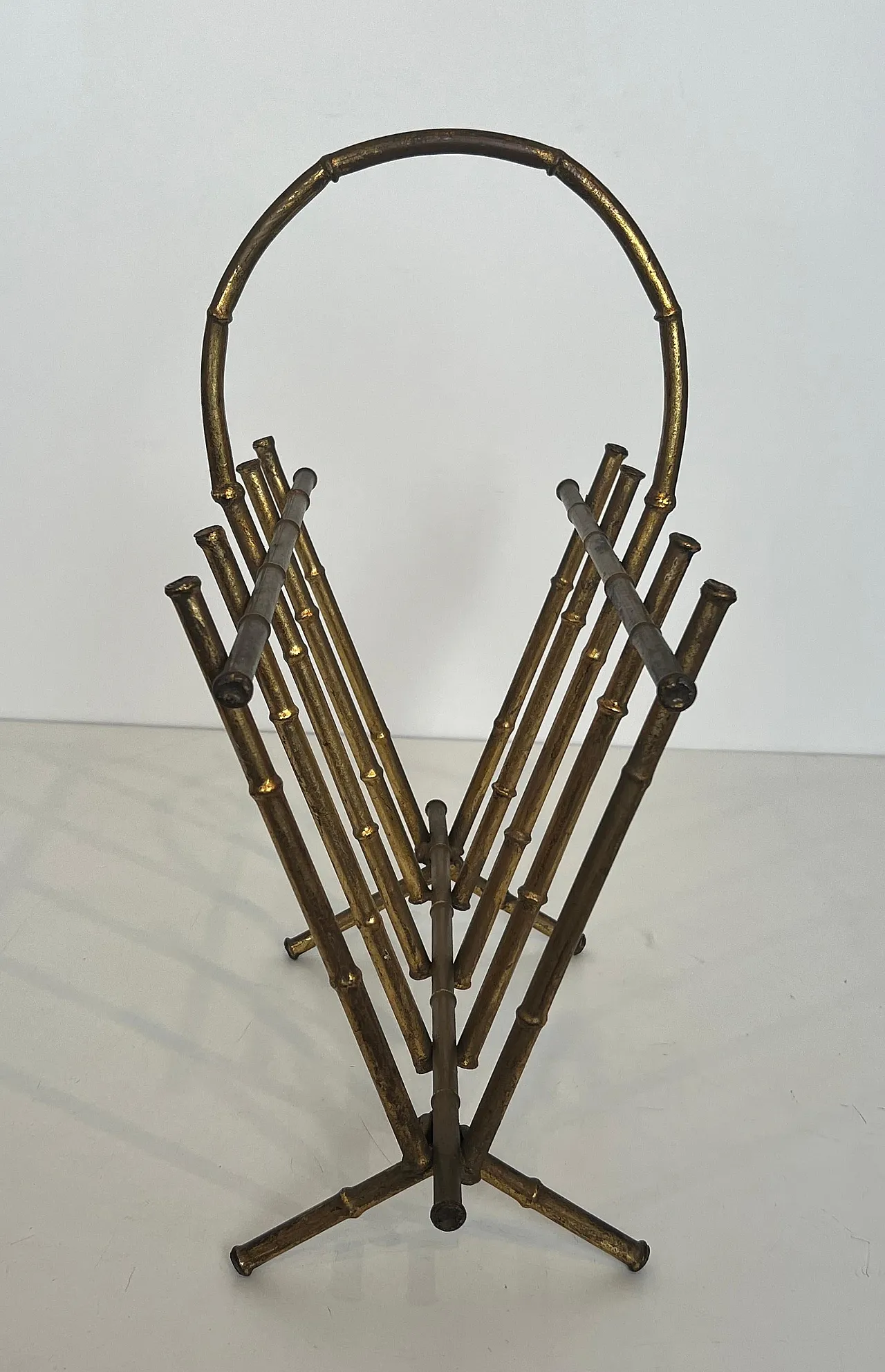 Gilded metal magazine rack in imitation bamboo style, 1940s 16