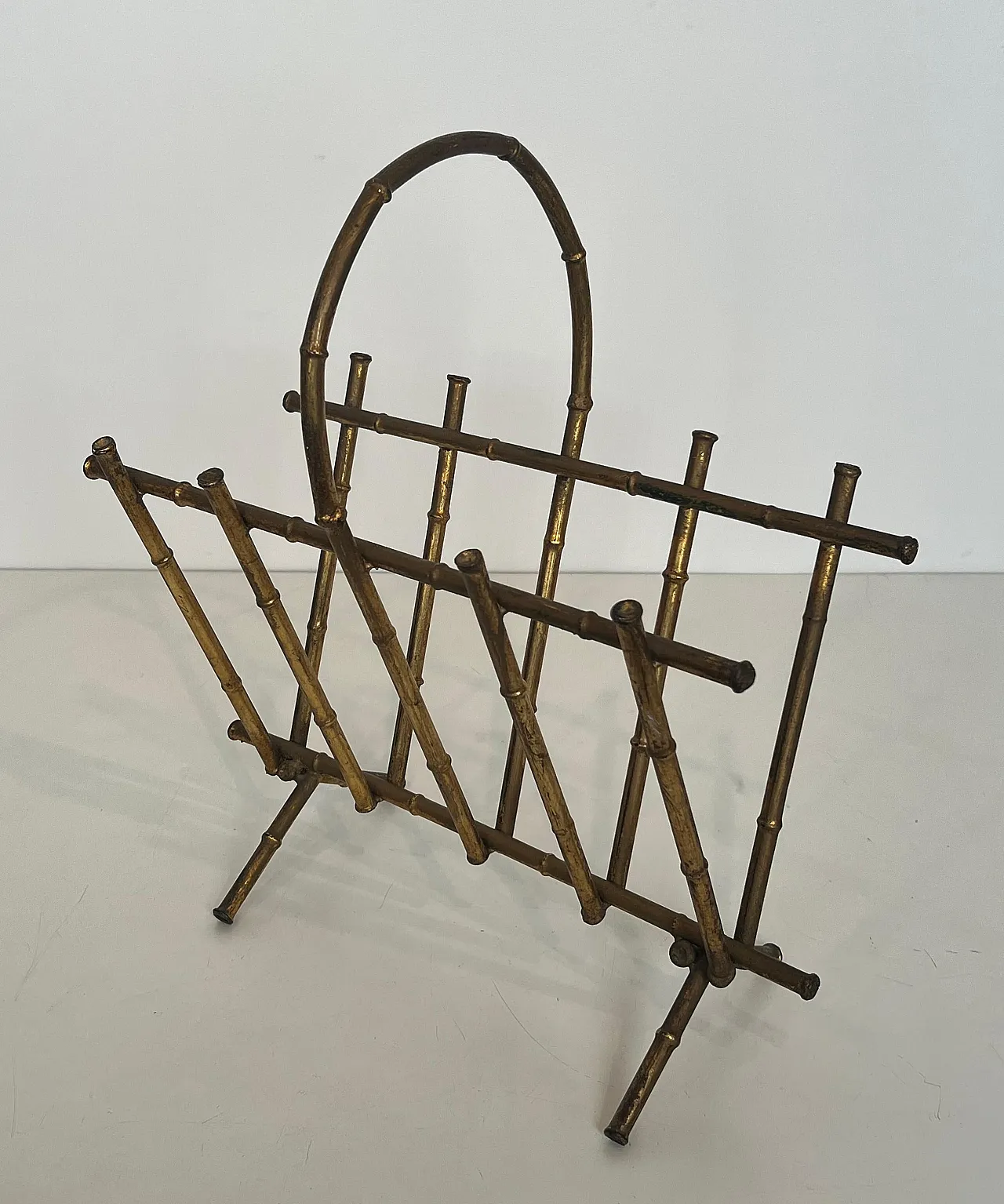 Gilded metal magazine rack in imitation bamboo style, 1940s 20