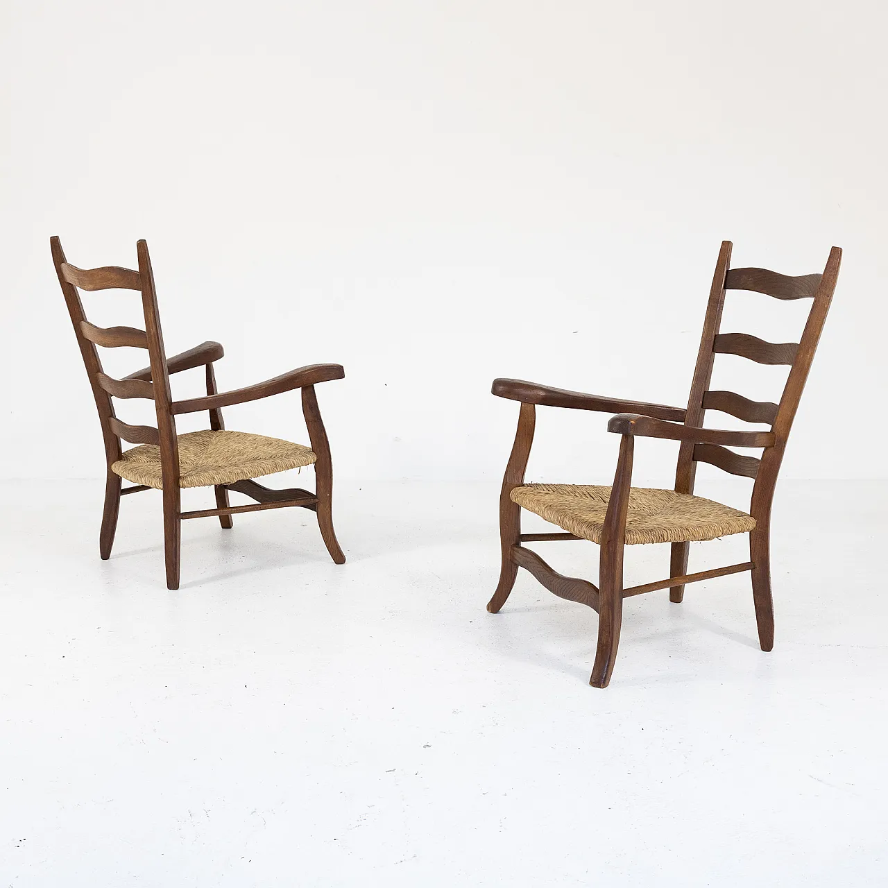 Pair of larch and rope armchairs, 1950s 1