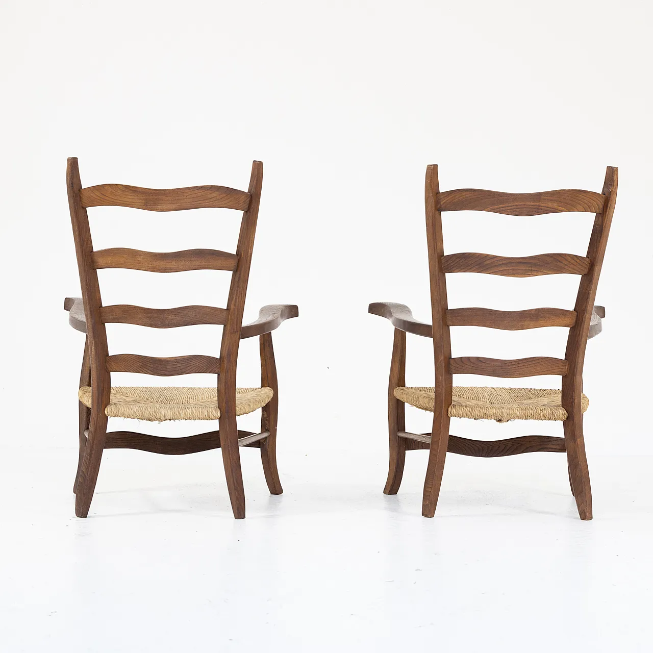 Pair of larch and rope armchairs, 1950s 3