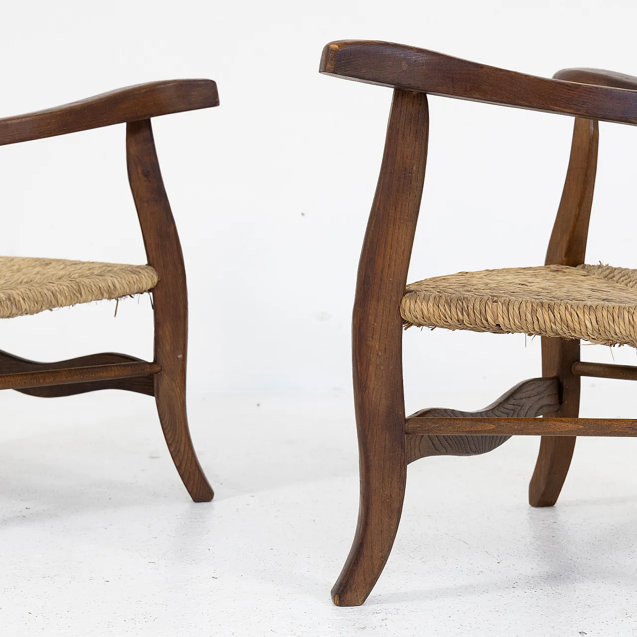 Pair of larch and rope armchairs, 1950s 6