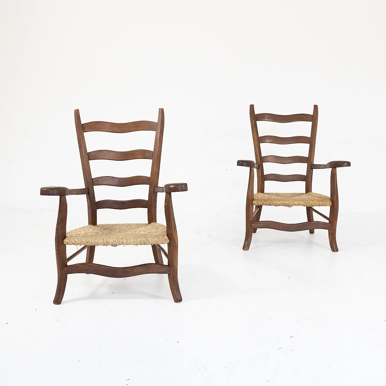 Pair of larch and rope armchairs, 1950s 8