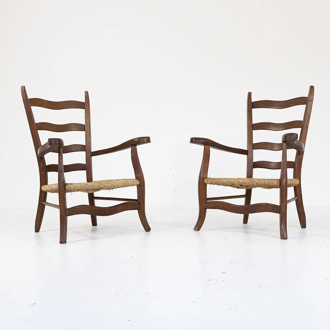 Pair of larch and rope armchairs, 1950s 11