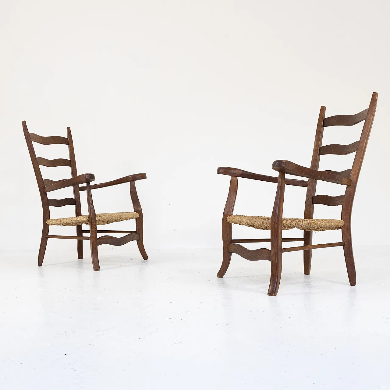 Pair of larch and rope armchairs, 1950s 13