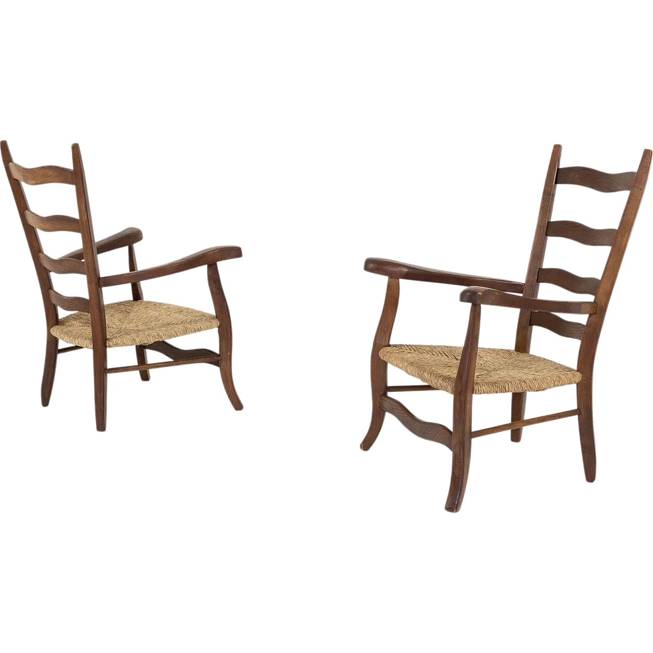 Pair of larch and rope armchairs, 1950s 15