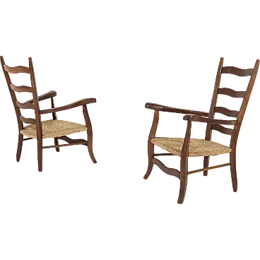 Pair of larch and rope armchairs, 1950s