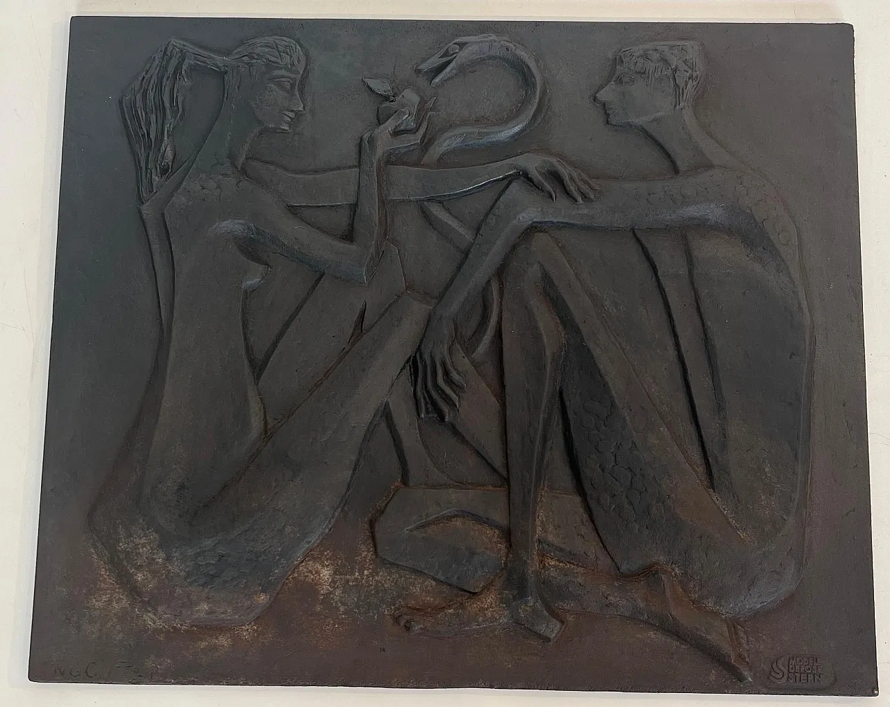 Cast-iron fireplace depicting Adam and Eve, 1970s 2