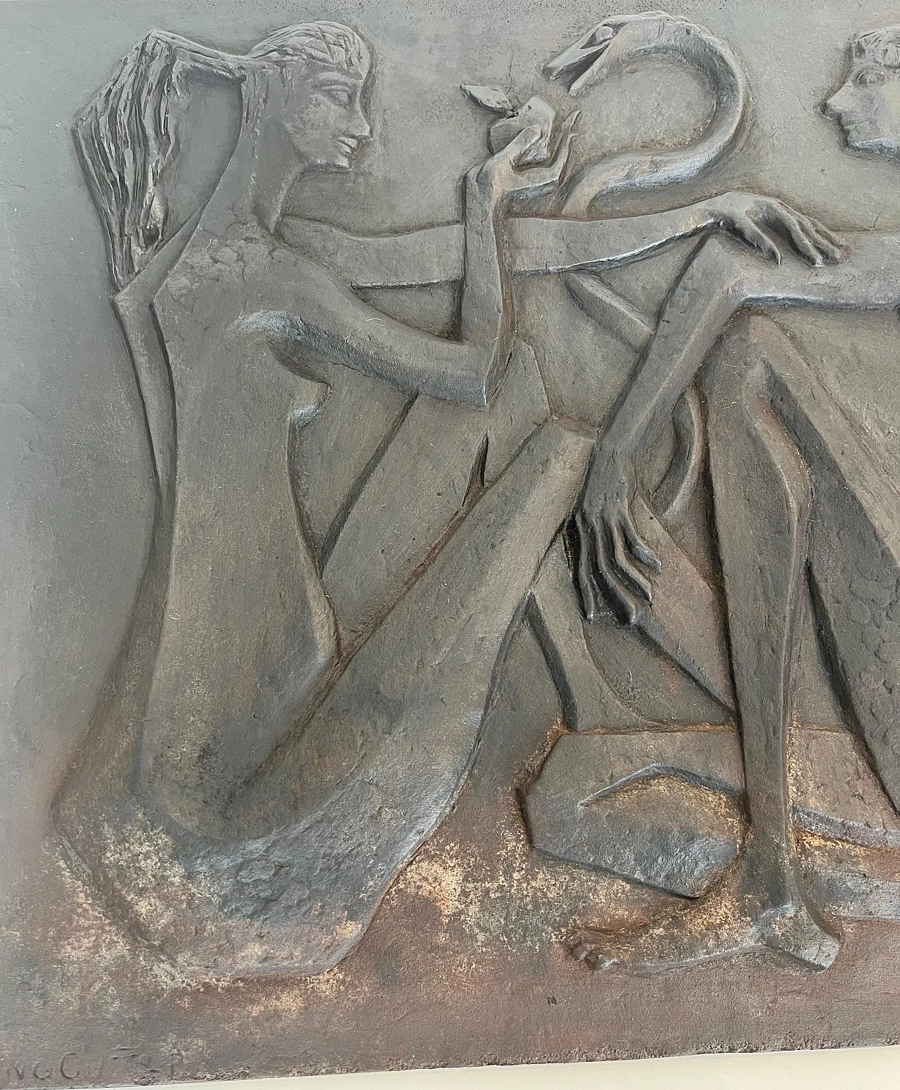 Cast-iron fireplace depicting Adam and Eve, 1970s 4