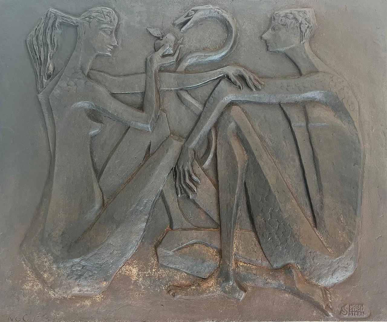 Cast-iron fireplace depicting Adam and Eve, 1970s 12