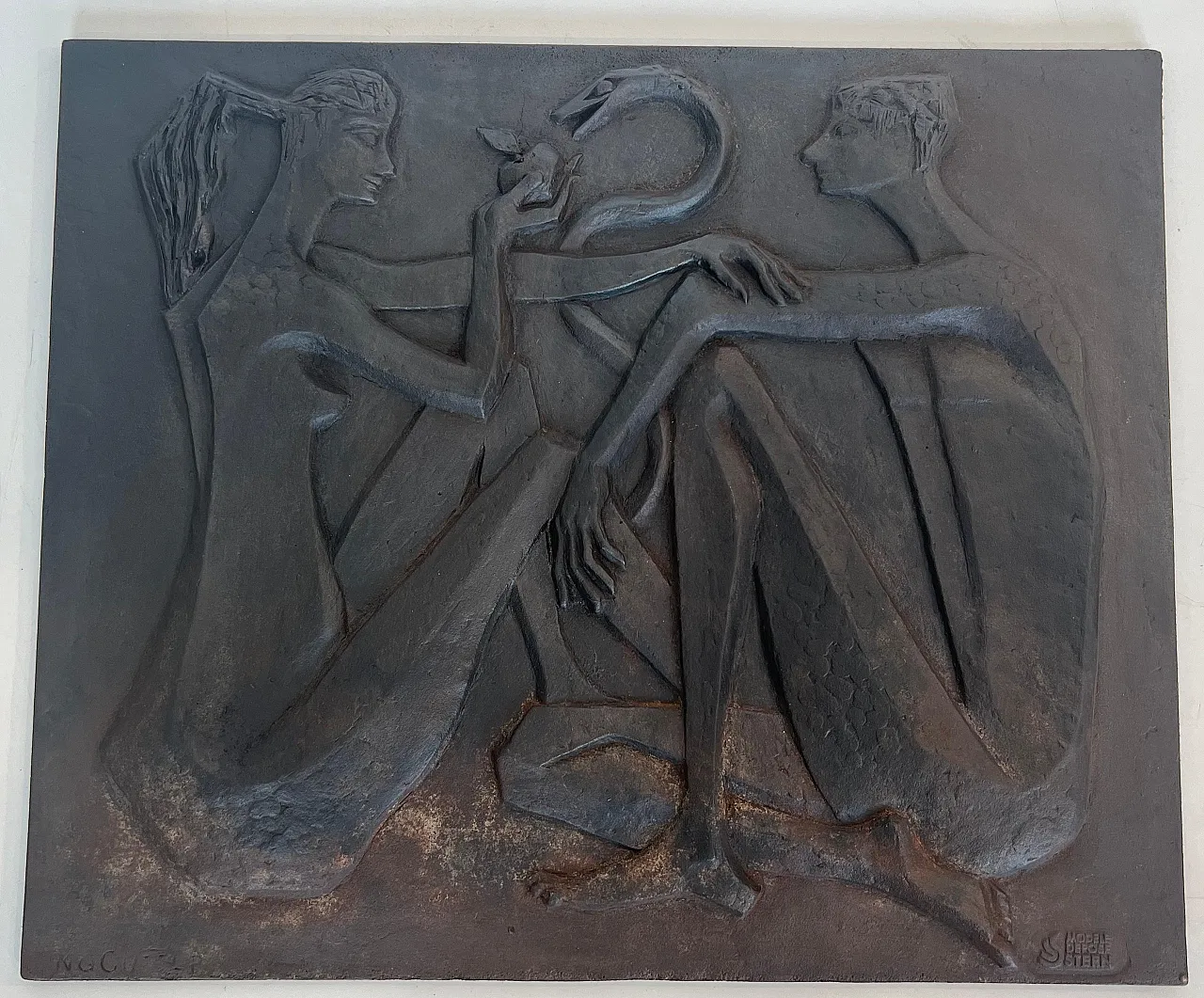 Cast-iron fireplace depicting Adam and Eve, 1970s 13