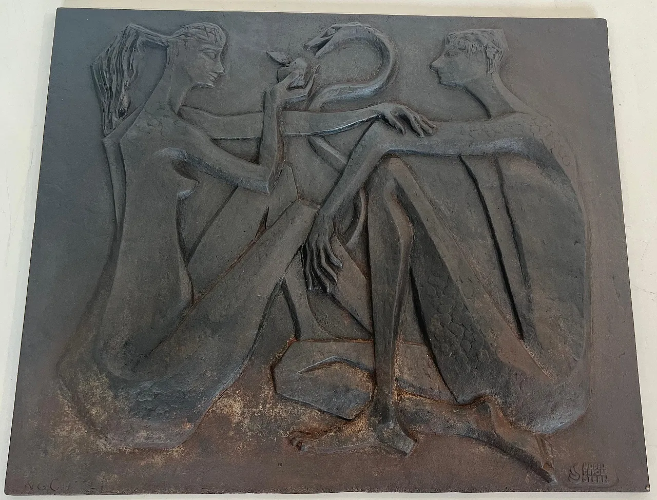 Cast-iron fireplace depicting Adam and Eve, 1970s 18