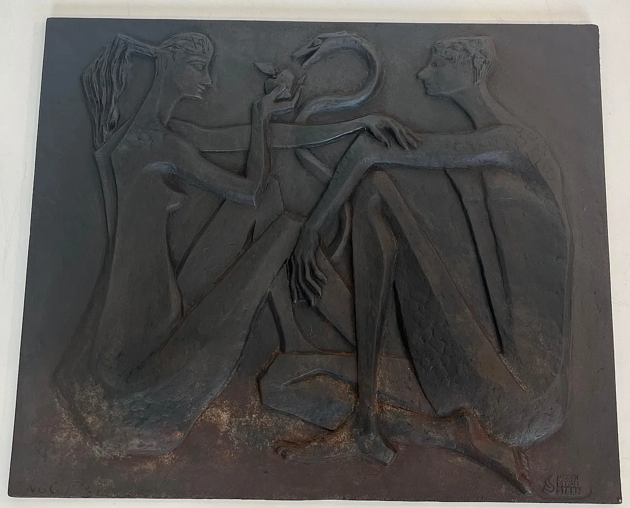 Cast-iron fireplace depicting Adam and Eve, 1970s 19