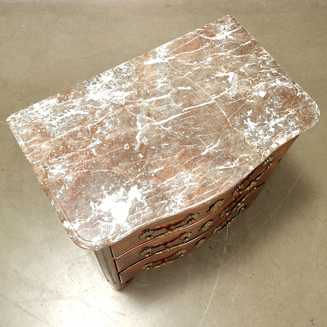 French chest of drawers in poplar, marble and brass, 19th century 3