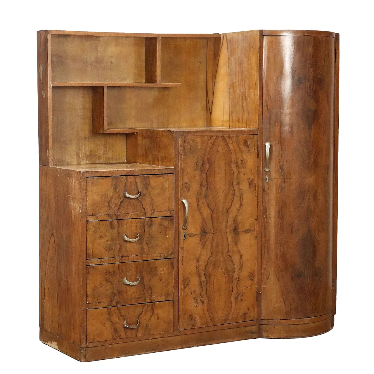 Credenza in radica con cassetti, anni '40 1