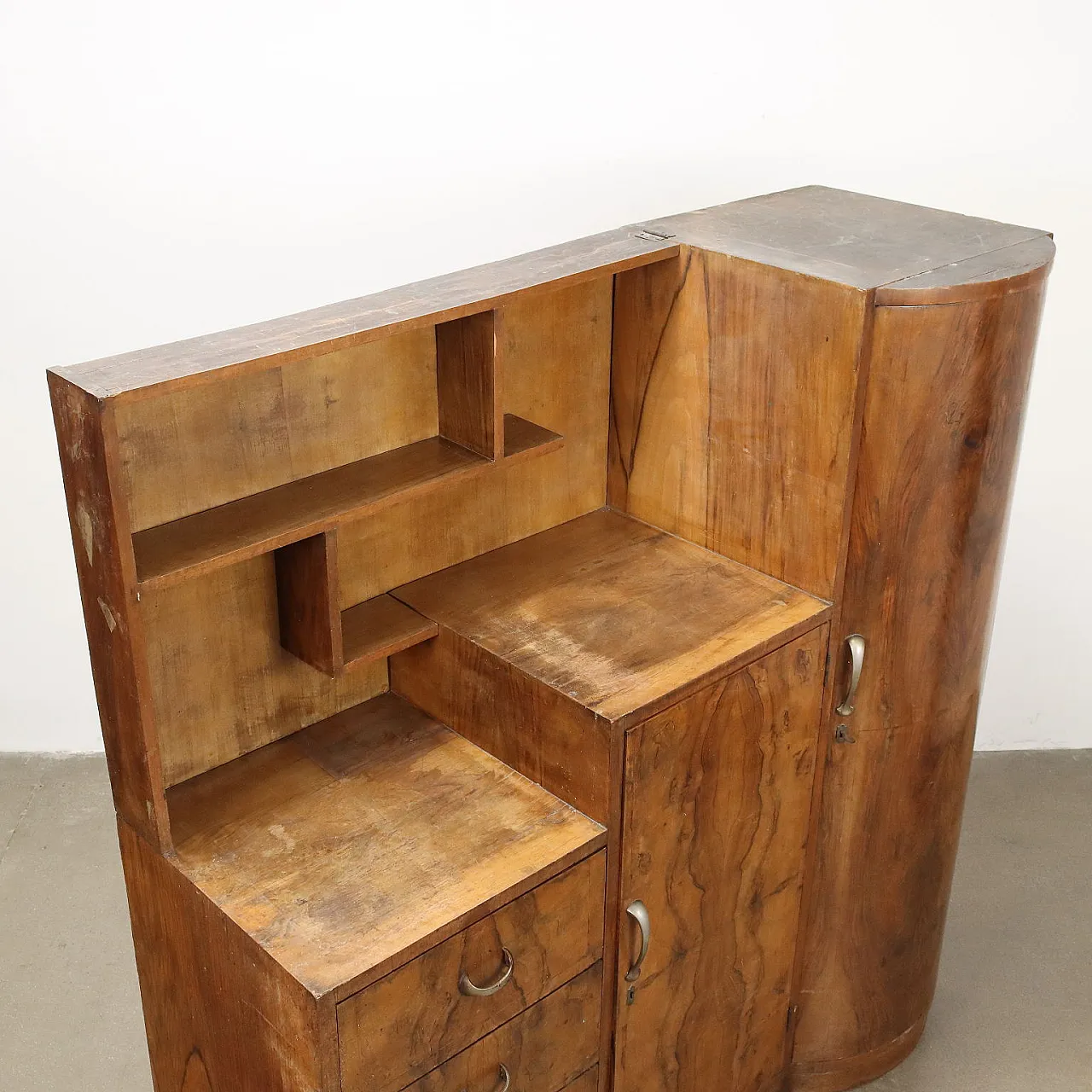 Credenza in radica con cassetti, anni '40 10