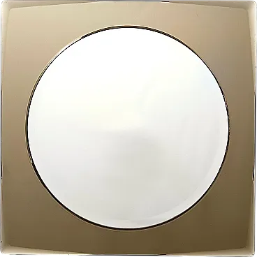 Postmodern square beige wall mirror with a beveled Glass, 70s