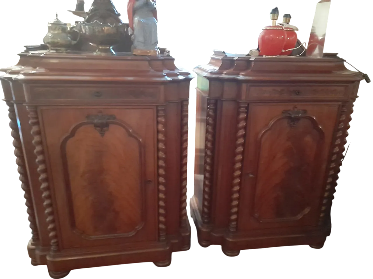 Pair of Biedermeier furniture in mahogany feather, 19th century 7