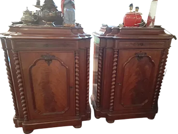 Pair of Biedermeier furniture in mahogany feather, 19th century