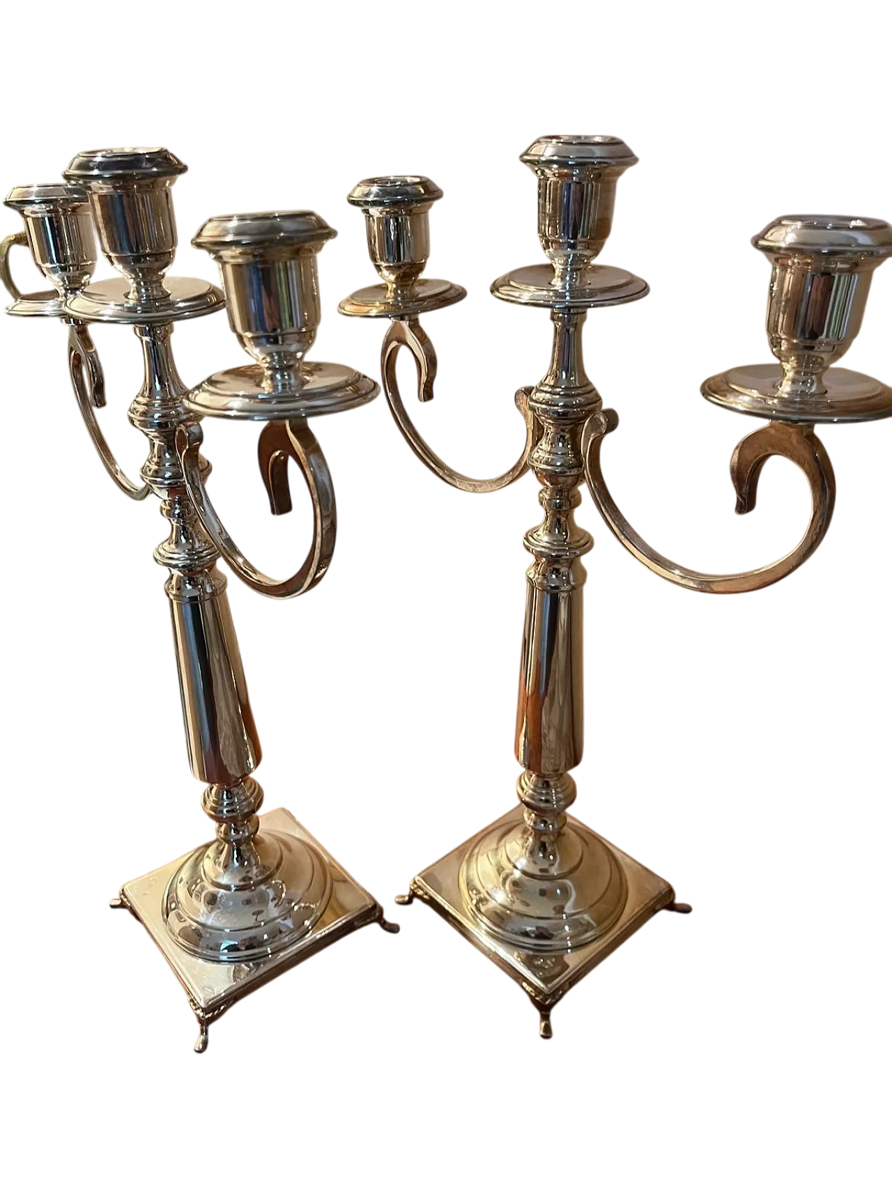 Coppia di candelabri a 3 bracci in argento, '800 9