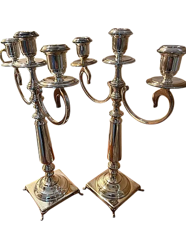 Coppia di candelabri a 3 bracci in argento, '800