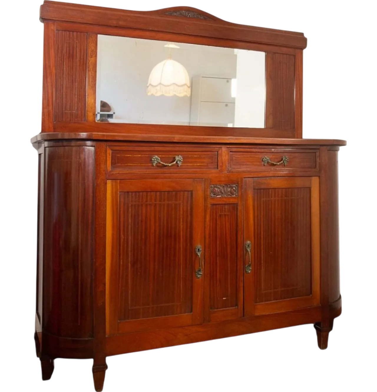 Credenza Liberty in noce impiallacciato con specchio, anni ‘30 11