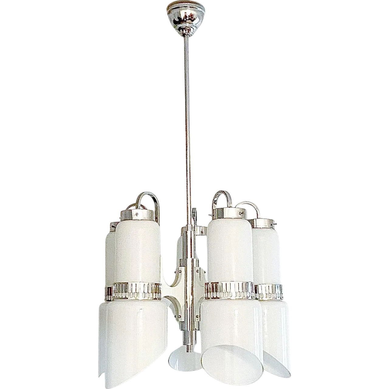 Space Age chandelier in Murano glass and steel, Vistosi, 1960s 10