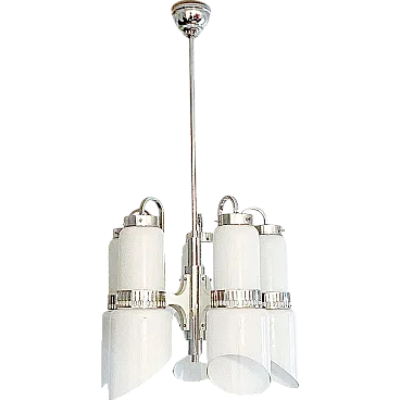 Lampadario Space Age in Vetro Di Murano ed Acciaio, Vistosi anni 60