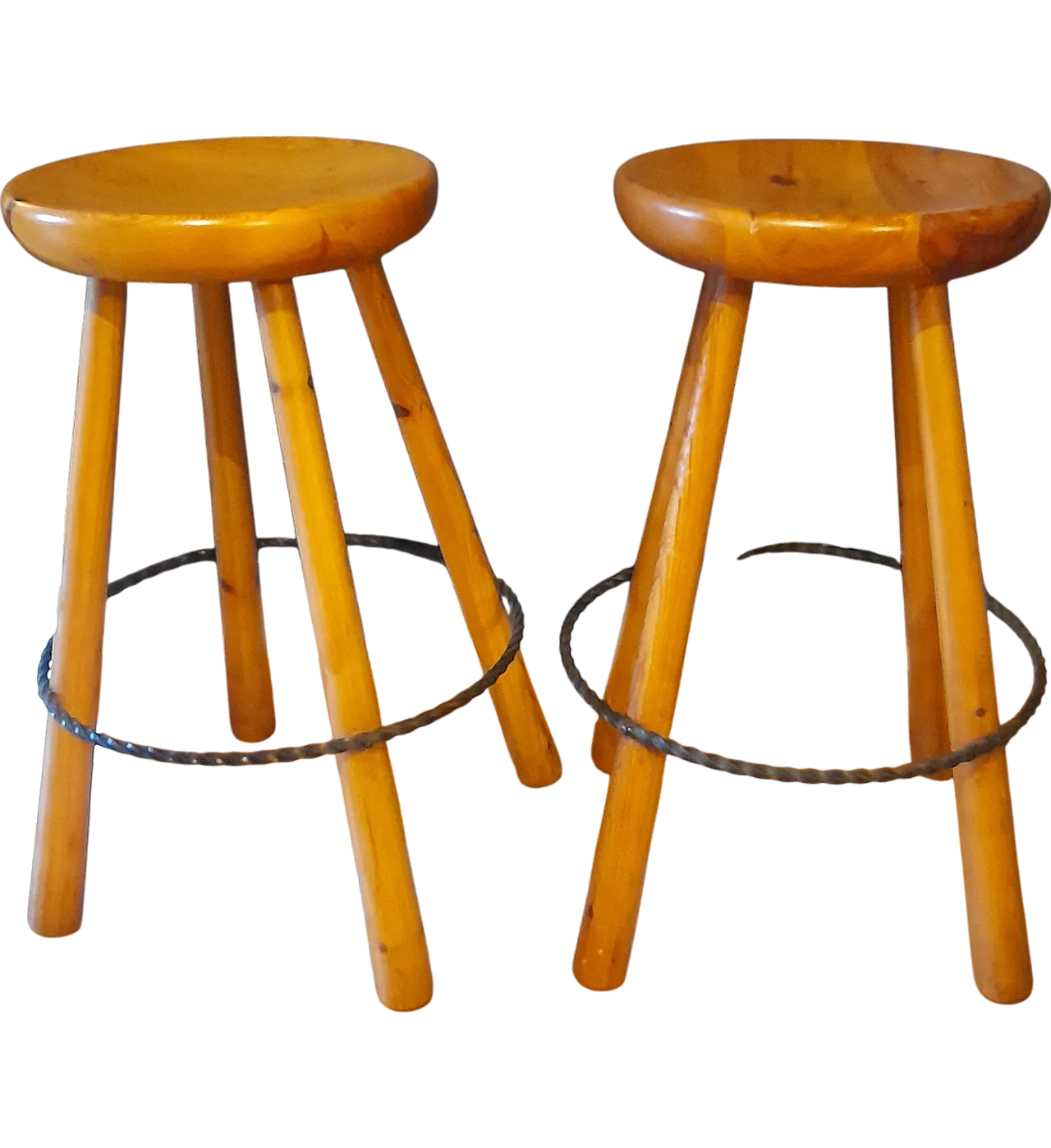 Pair of solid wood stools in the style of Charlotte Perriand, 70s 52