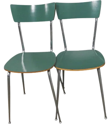 Pair of green formica chairs, 1950