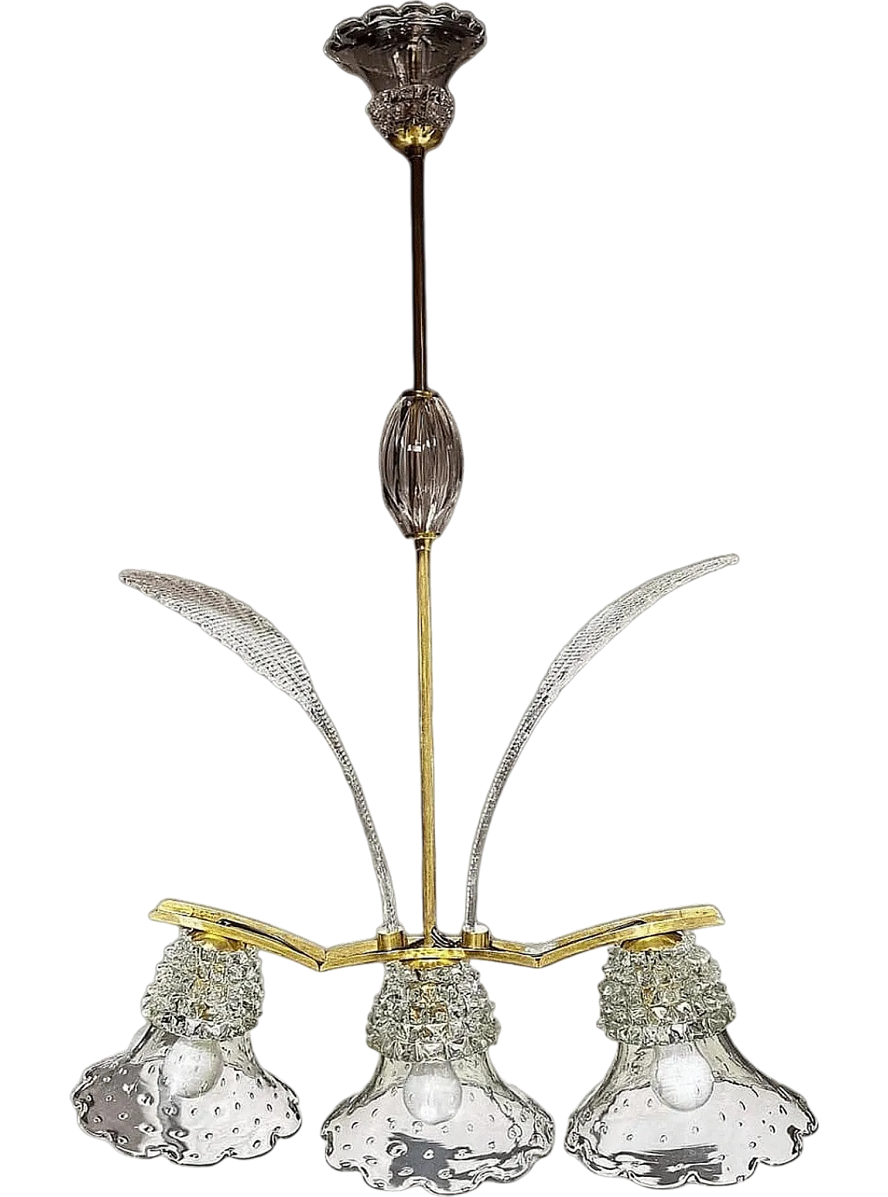 Three-light Murano glass Chandelier, 1940s 6