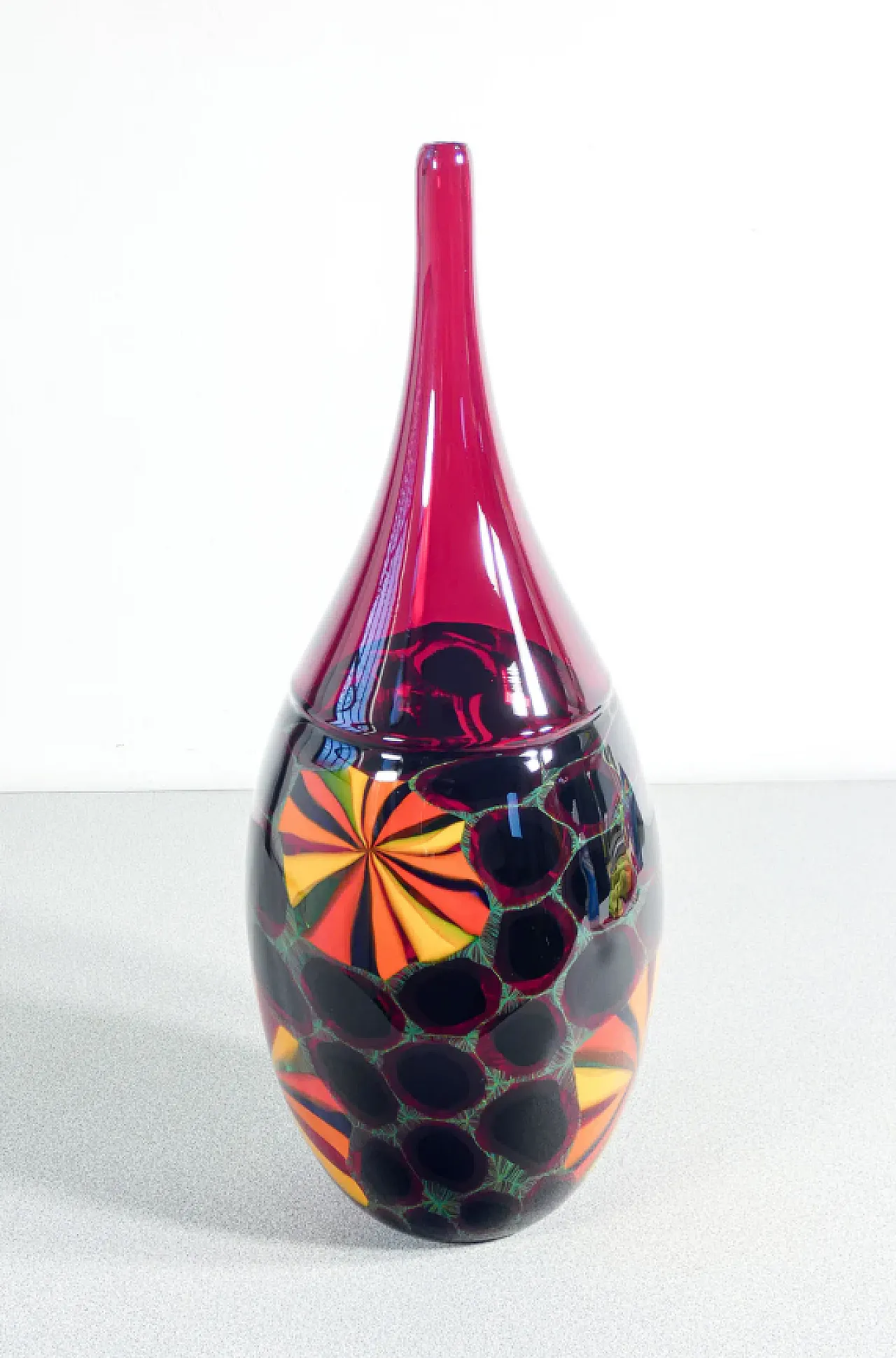 Polychrome blown Murano glass vase by Paolo Crepax, 1990s 1