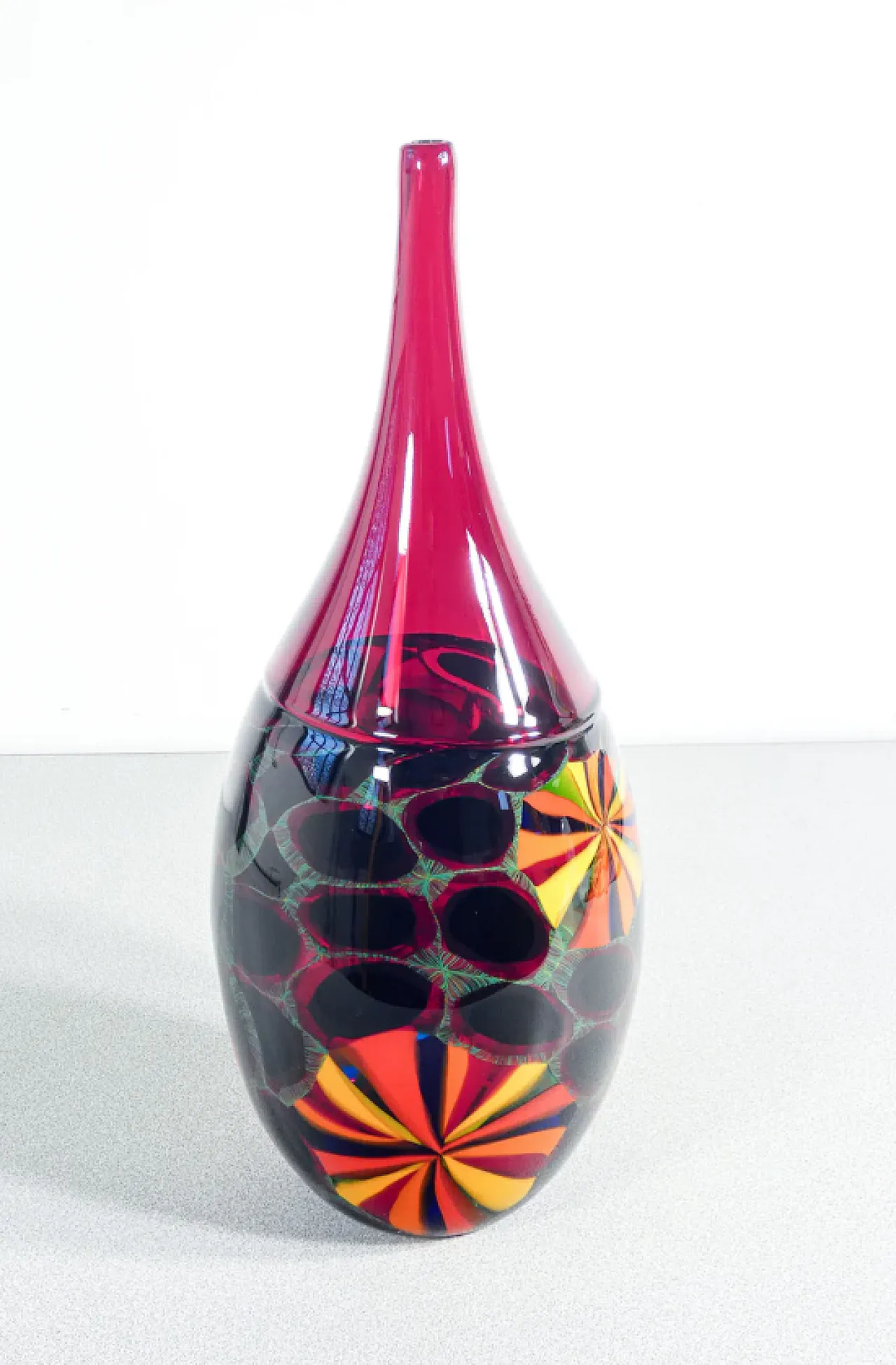 Polychrome blown Murano glass vase by Paolo Crepax, 1990s 2