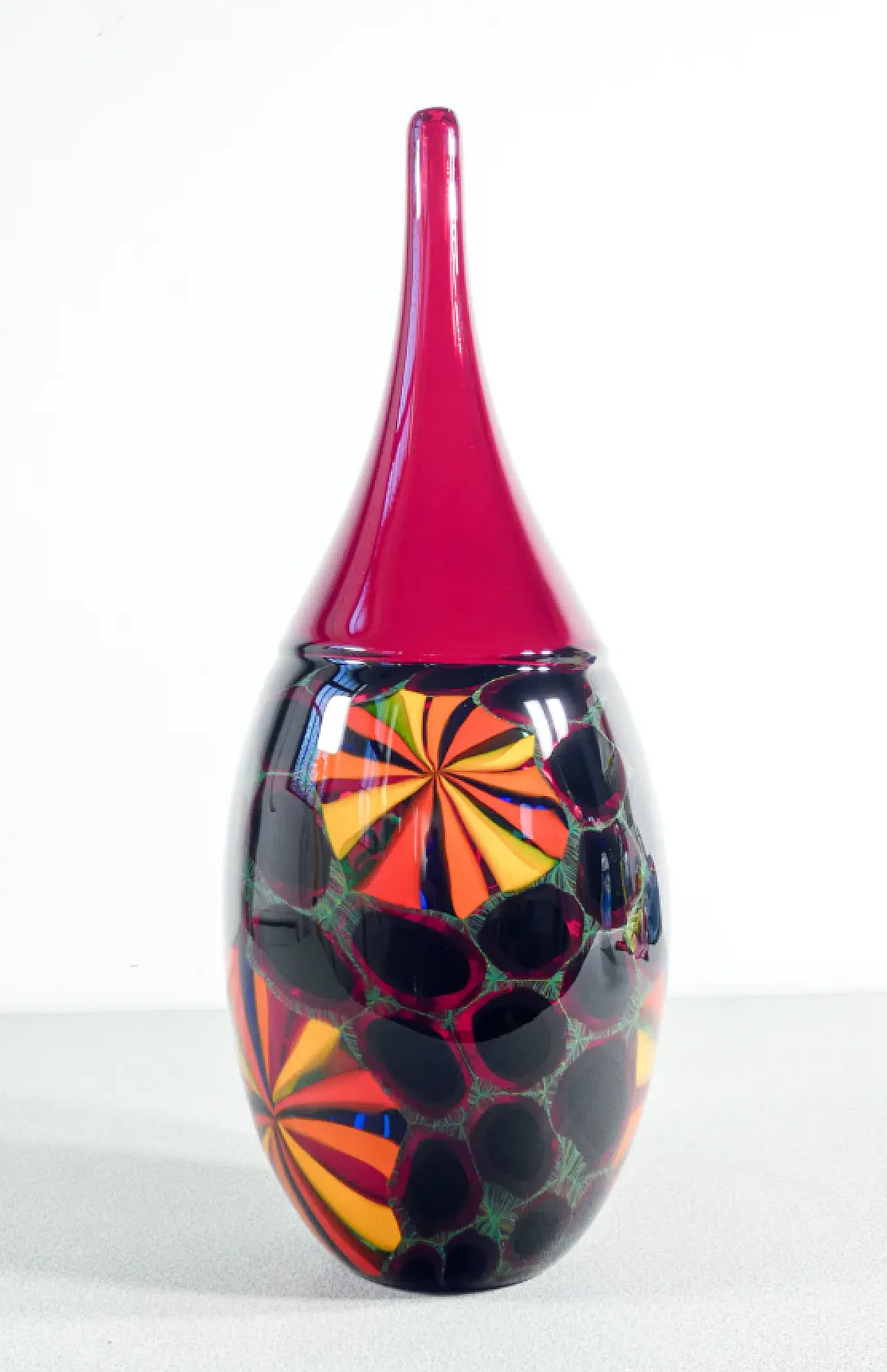 Polychrome blown Murano glass vase by Paolo Crepax, 1990s 5