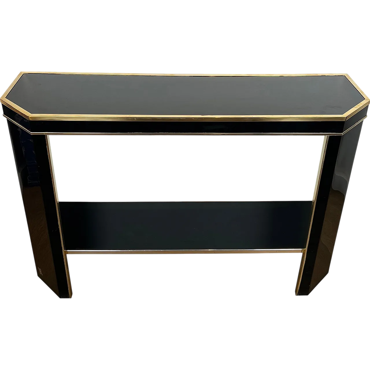 Gilded and lacquered metal console table by Jean Claude Mahey, 1970s 19