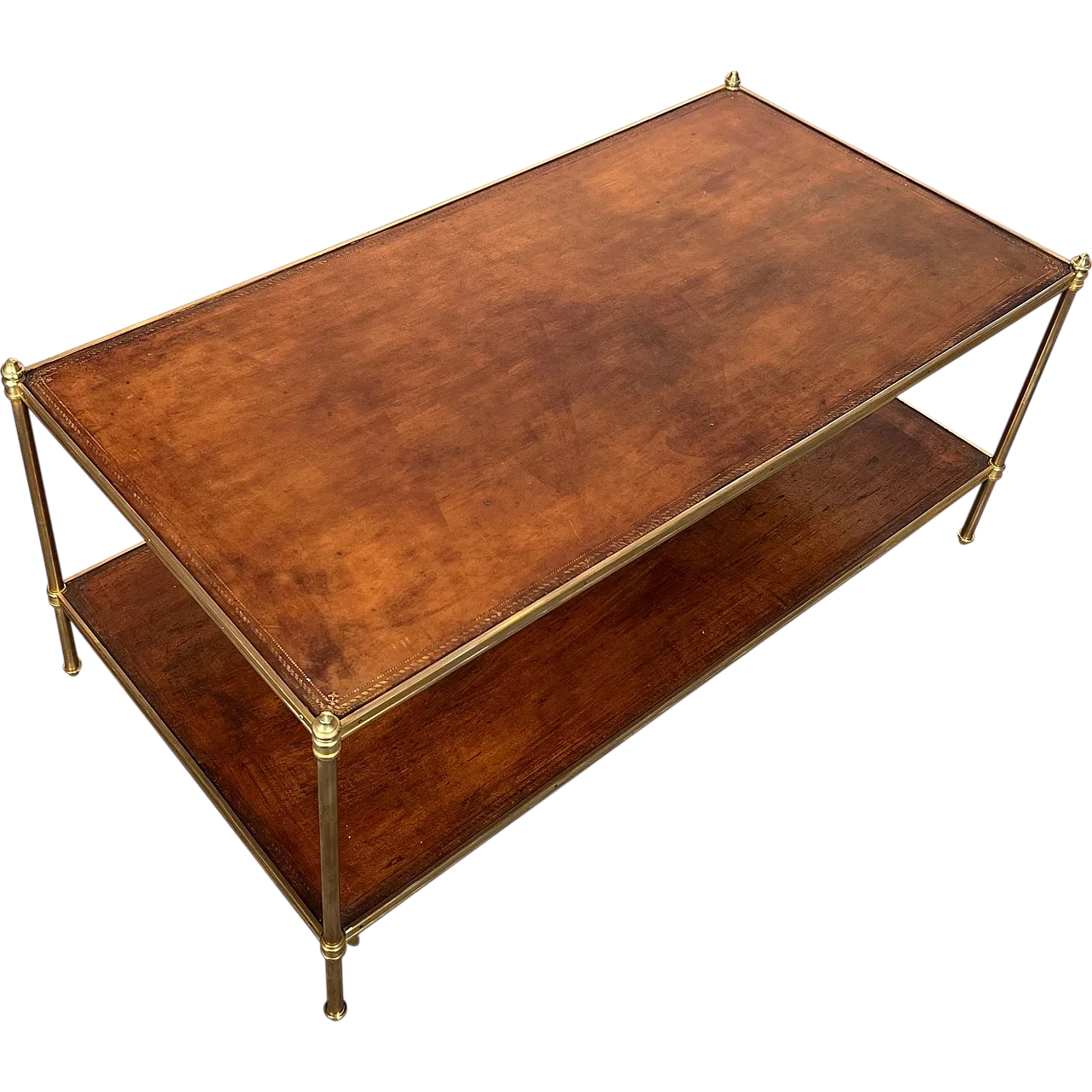 Brass coffee table with leather tops by Maison Jansen, 1940s 21