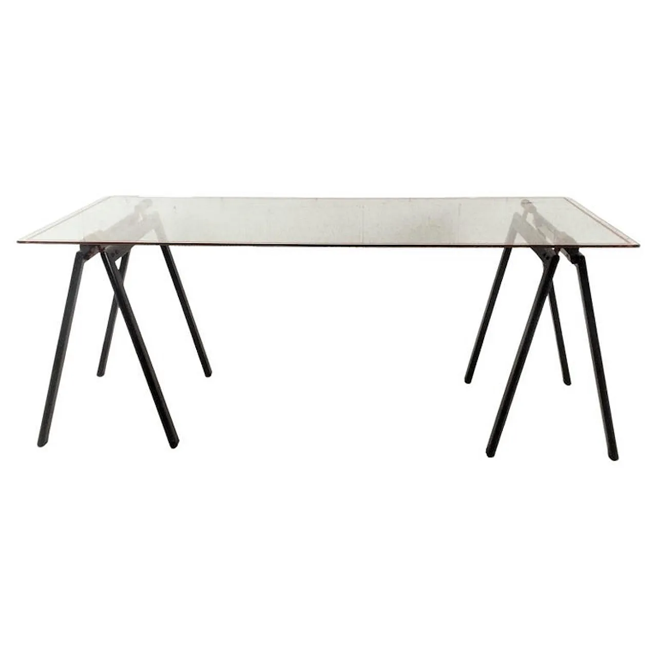 "Gaetano" Desk Glass Table by Gae Aulenti for Zanotta 70s 1