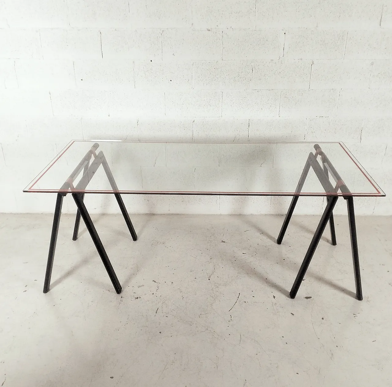 "Gaetano" Desk Glass Table by Gae Aulenti for Zanotta 70s 10