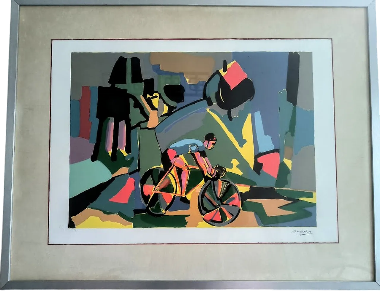 Ugo Nespolo, The Cyclist, Pop Art lithograph, 1990s 13