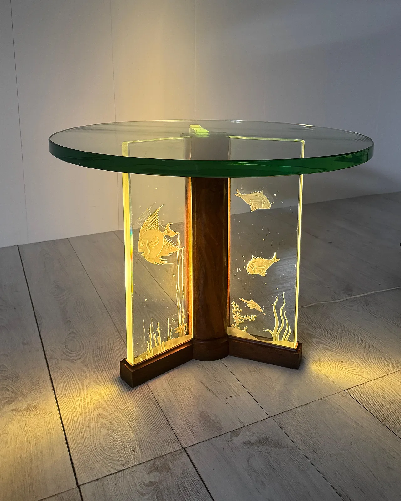 Etched glass coffee table by Luigi Brusotti, 1940s 13