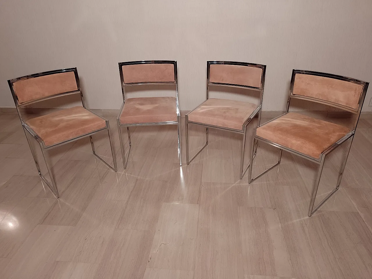 4 metal and fabric chairs, 70s 3