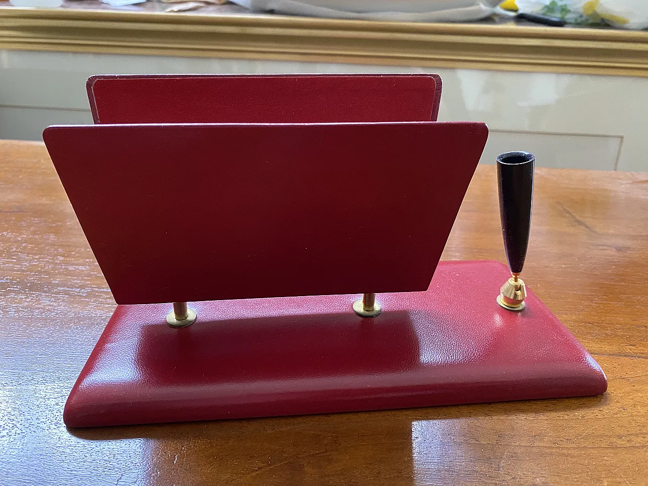 Red leather desk set, 60s 4