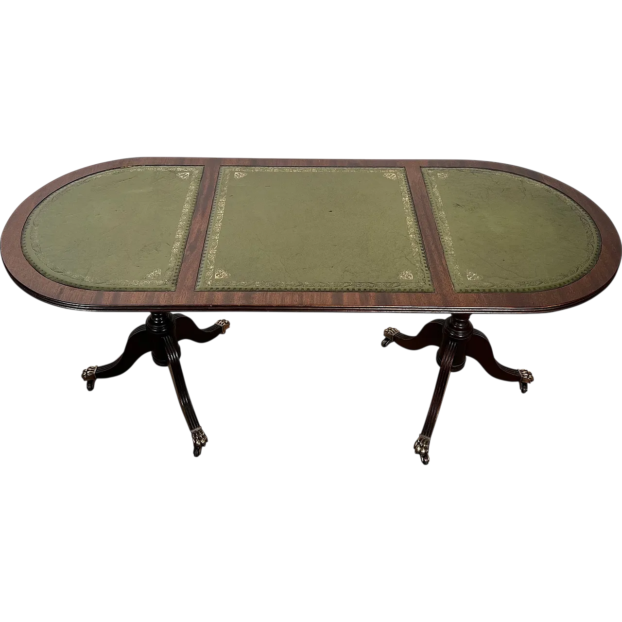 Wooden coffee table with bronze feet and leather, 1940s 21