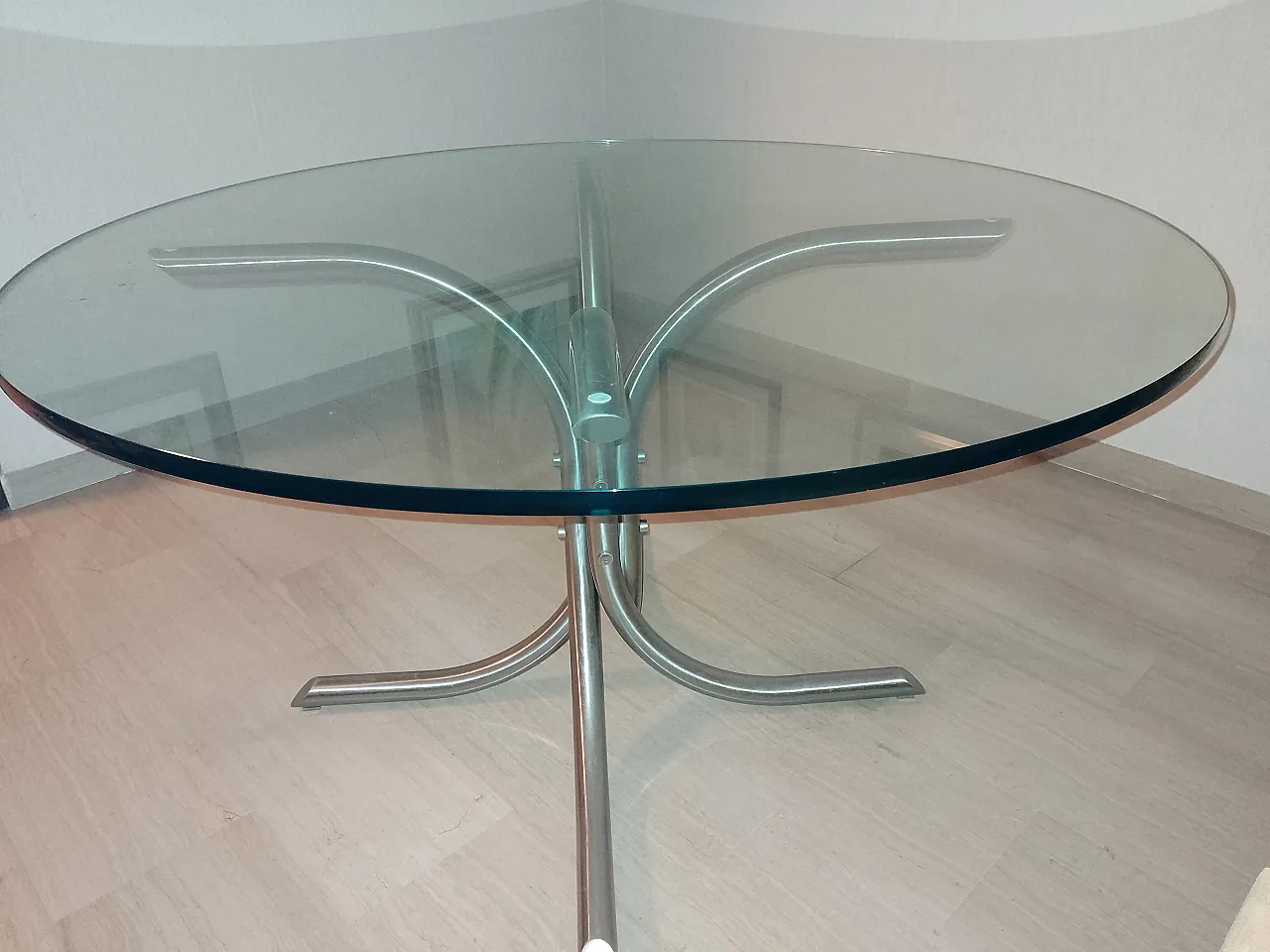 Chromed metal table and glass, 70s 1