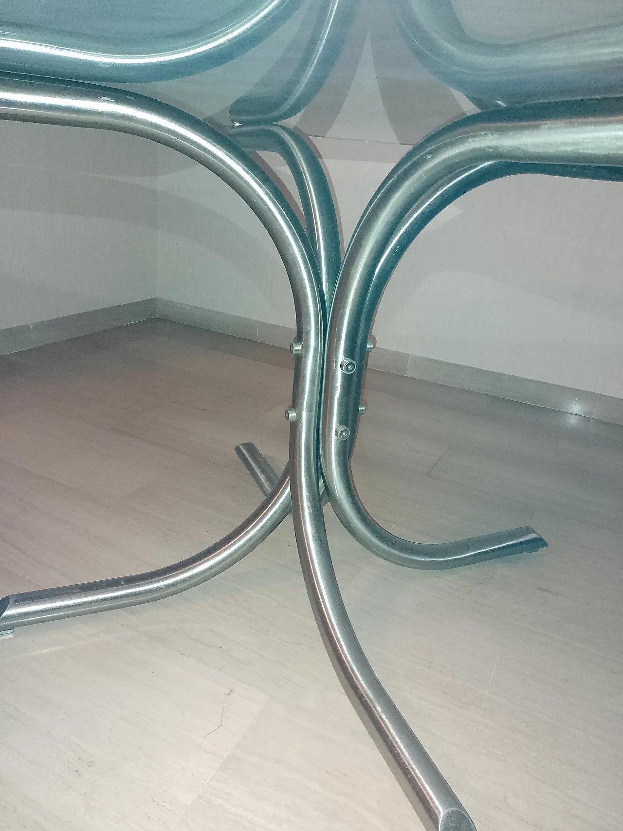 Chromed metal table and glass, 70s 2