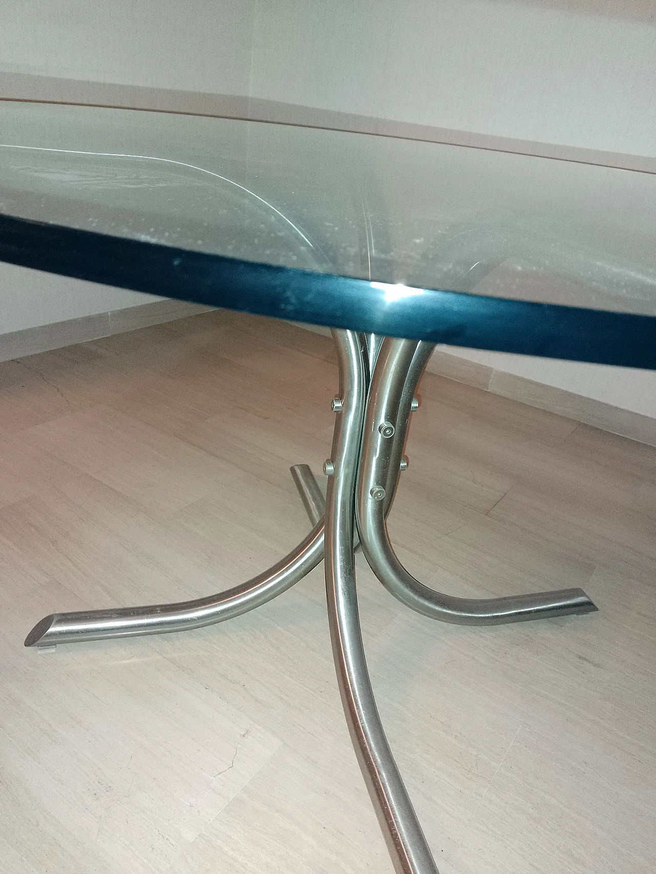 Chromed metal table and glass, 70s 3